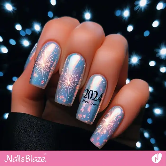 New Year Blue Firework Nails |  2024 Nails - NB1343